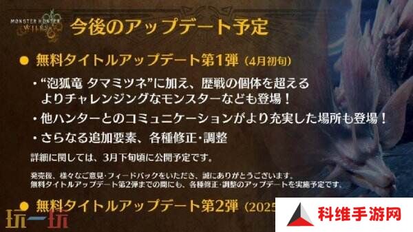 《怪物猎人 荒野》将推出多次免费更新 首波定于4月初