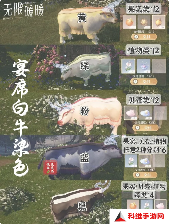 无限暖暖宴席白牛香料配方大全 宴席白牛蓝|黑|粉|绿|黄变色配方盘点
