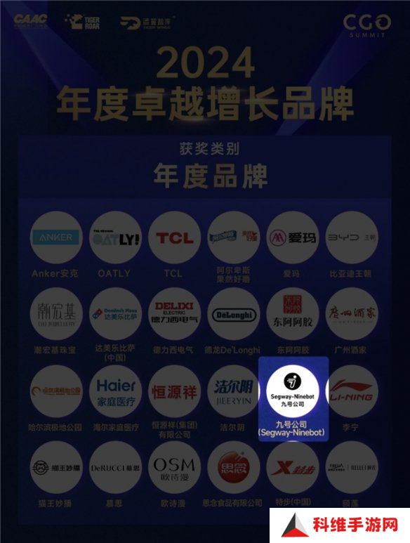 九号公司荣获CGO品牌增长峰会“年度卓越增长品牌”奖