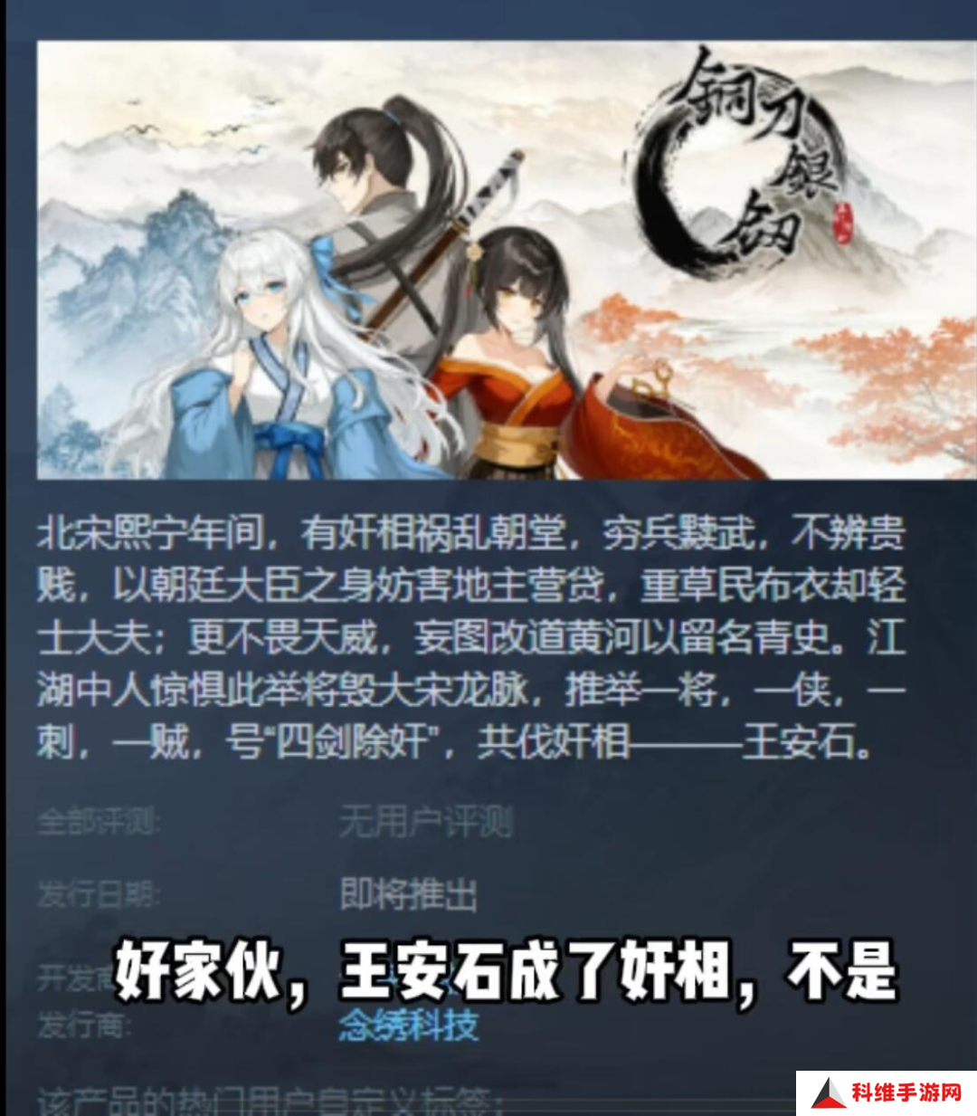 Steam上发现了一款刺杀“奸相”王安石的玉足国游……